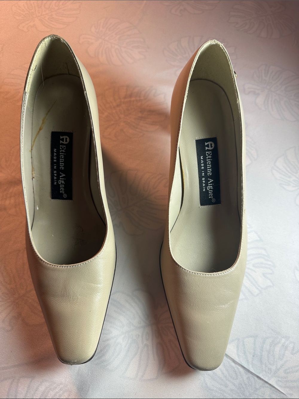 Etienne Aigner Ivory Leather Square-Toe Pumps